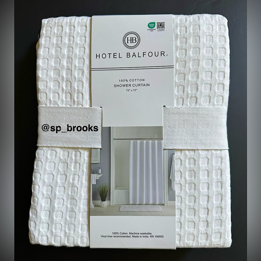 🎁Hotel Balfour Lightweight Shower Curtain - Cotton - 72”x72” - White Waffle
